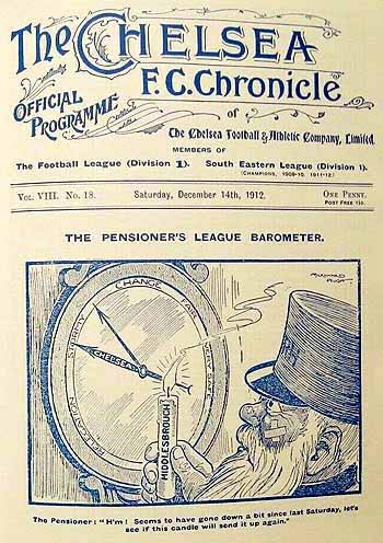 programme cover for Chelsea v Middlesbrough, 14th Dec 1912