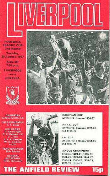 programme cover for Liverpool v Chelsea, 30th Aug 1977