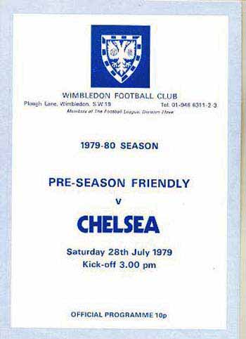 programme cover for Wimbledon v Chelsea, Saturday, 28th Jul 1979