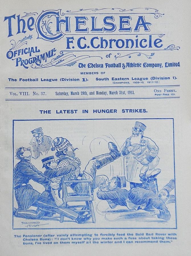 programme cover for Chelsea v Blackburn Rovers, Saturday, 29th Mar 1913