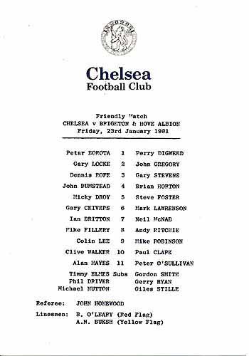 programme cover for Chelsea v Brighton And Hove Albion, Friday, 23rd Jan 1981