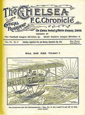 programme cover for Chelsea v Tottenham Hotspur, Saturday, 6th Sep 1913