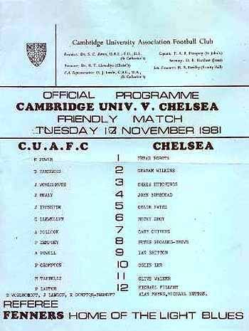 programme cover for Cambridge University v Chelsea, Tuesday, 17th Nov 1981
