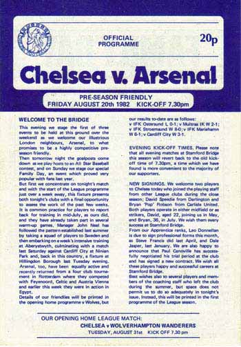 programme cover for Chelsea v Arsenal, Friday, 20th Aug 1982