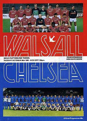 programme cover for Walsall v Chelsea, Tuesday, 30th Oct 1984