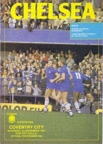 programme cover for Chelsea v Coventry City, Saturday, 3rd Nov 1984