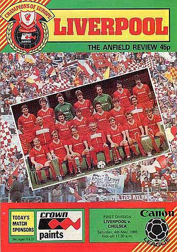 programme cover for Liverpool v Chelsea, Saturday, 4th May 1985