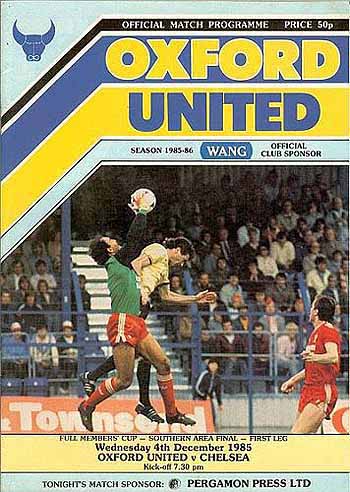programme cover for Oxford United v Chelsea, Wednesday, 4th Dec 1985