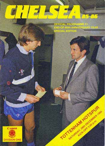 programme cover for Chelsea v Tottenham Hotspur, Saturday, 28th Dec 1985
