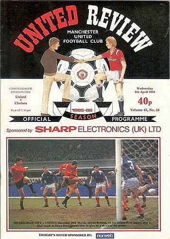 programme cover for Manchester United v Chelsea, Wednesday, 9th Apr 1986