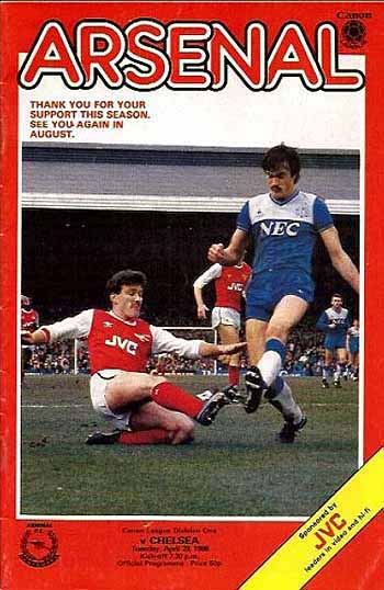 programme cover for Arsenal v Chelsea, Tuesday, 29th Apr 1986