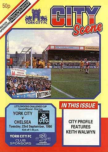 programme cover for York City v Chelsea, Tuesday, 23rd Sep 1986
