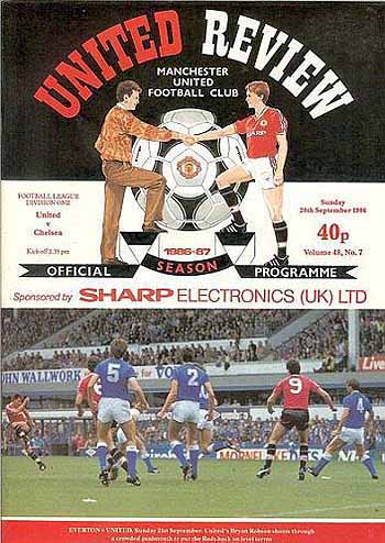 programme cover for Manchester United v Chelsea, Sunday, 28th Sep 1986