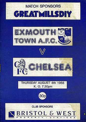 programme cover for Exmouth Town v Chelsea, Thursday, 4th Aug 1988