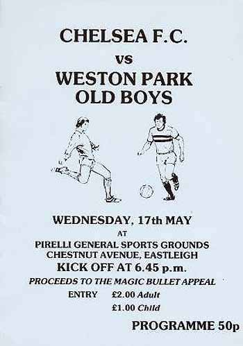 programme cover for Weston Park Old Boys v Chelsea, Wednesday, 17th May 1989