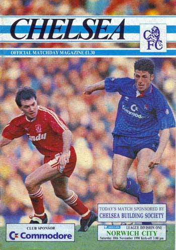 programme cover for Chelsea v Norwich City, 10th Nov 1990