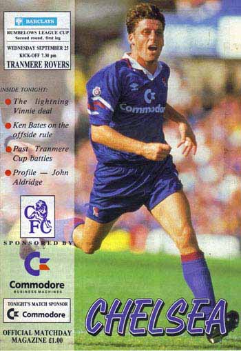programme cover for Chelsea v Tranmere Rovers, 25th Sep 1991