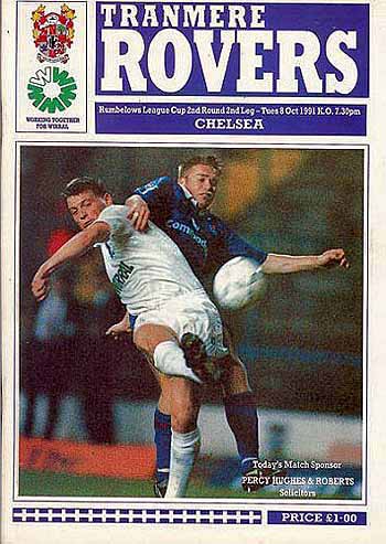 programme cover for Tranmere Rovers v Chelsea, 8th Oct 1991