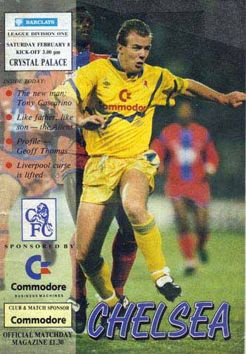 programme cover for Chelsea v Crystal Palace, 8th Feb 1992