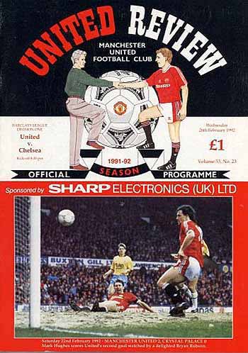 programme cover for Manchester United v Chelsea, Wednesday, 26th Feb 1992