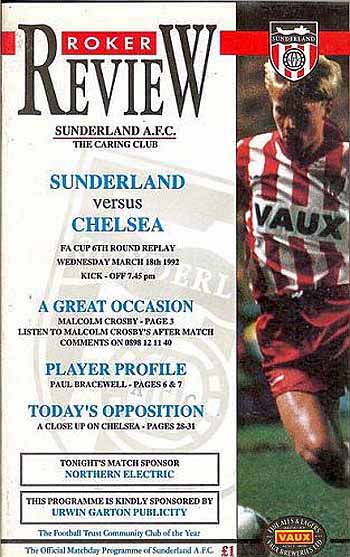 programme cover for Sunderland v Chelsea, 18th Mar 1992