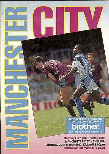 programme cover for Manchester City v Chelsea, 28th Mar 1992