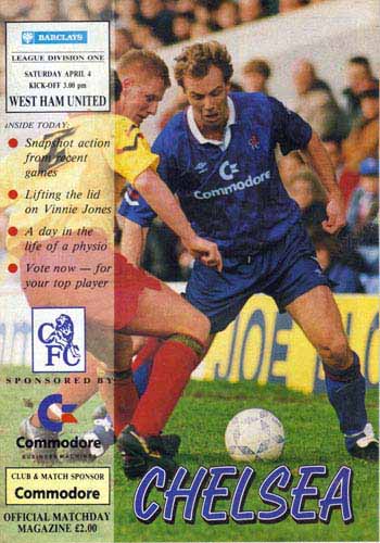 programme cover for Chelsea v West Ham United, Saturday, 4th Apr 1992