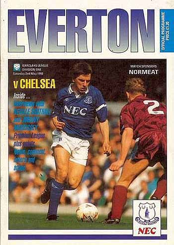 programme cover for Everton v Chelsea, 2nd May 1992