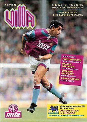 programme cover for Aston Villa v Chelsea, Wednesday, 2nd Sep 1992