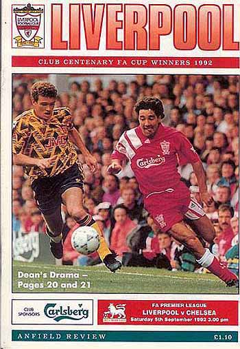 programme cover for Liverpool v Chelsea, 5th Sep 1992