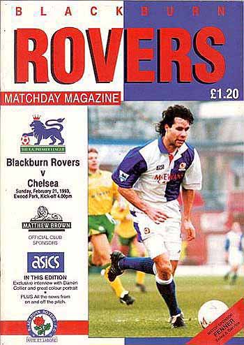 programme cover for Blackburn Rovers v Chelsea, 21st Feb 1993