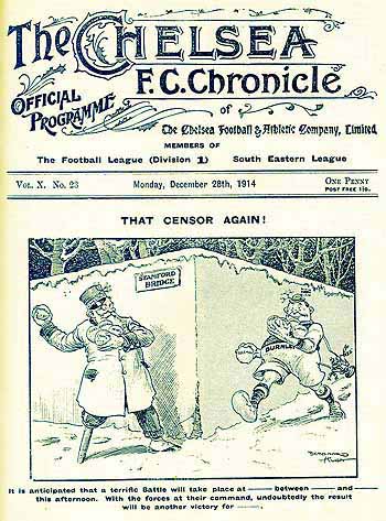programme cover for Chelsea v Burnley, 28th Dec 1914