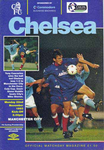 programme cover for Chelsea v Manchester City, Monday, 22nd Nov 1993
