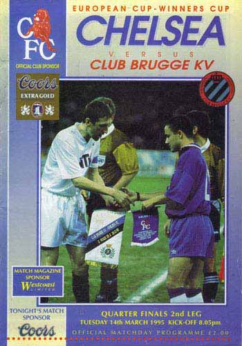 programme cover for Chelsea v Club Brugge, Tuesday, 14th Mar 1995