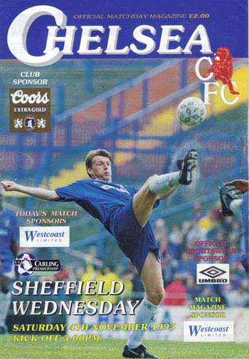 programme cover for Chelsea v Sheffield Wednesday, Saturday, 4th Nov 1995