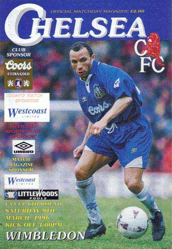 programme cover for Chelsea v Wimbledon, 9th Mar 1996