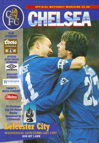 programme cover for Chelsea v Leicester City, Wednesday, 26th Feb 1997