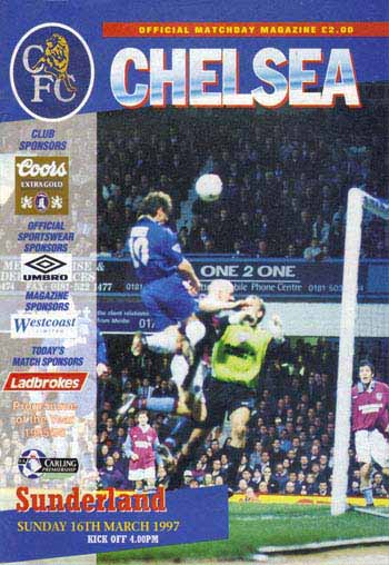 programme cover for Chelsea v Sunderland, 16th Mar 1997