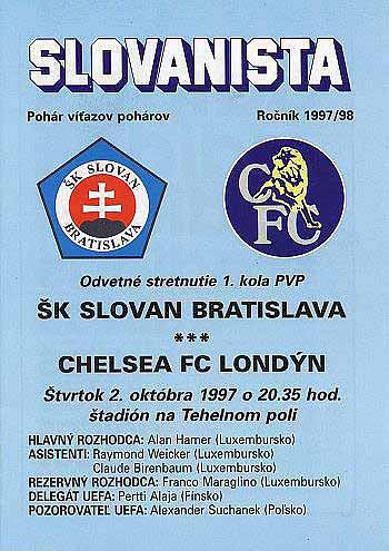 programme cover for Slovan Bratislava v Chelsea, 2nd Oct 1997