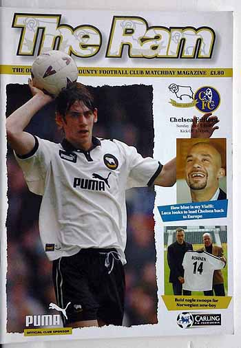 programme cover for Derby County v Chelsea, Sunday, 5th Apr 1998