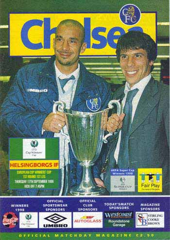 programme cover for Chelsea v Helsingborgs IF, 17th Sep 1998