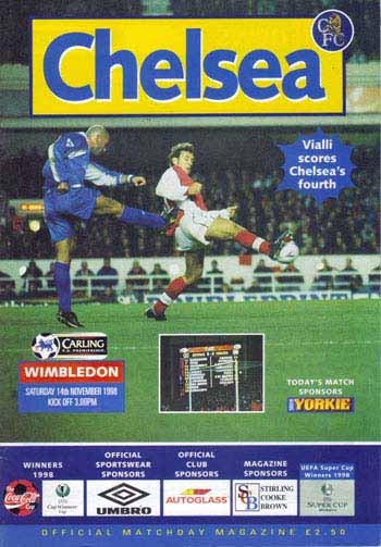 programme cover for Chelsea v Wimbledon, Saturday, 14th Nov 1998