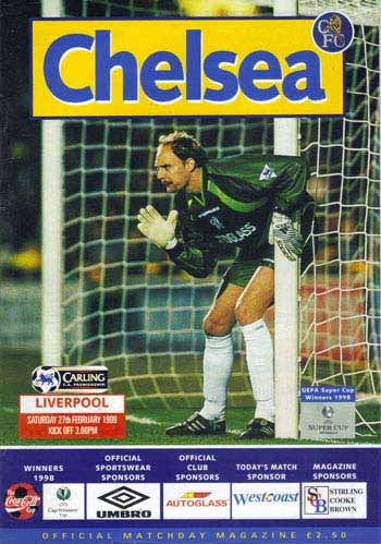 programme cover for Chelsea v Liverpool, Saturday, 27th Feb 1999
