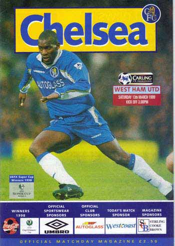 programme cover for Chelsea v West Ham United, Saturday, 13th Mar 1999