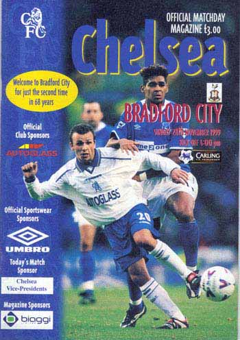 programme cover for Chelsea v Bradford City, 28th Nov 1999