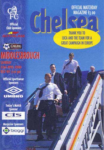 programme cover for Chelsea v Middlesbrough, Saturday, 22nd Apr 2000