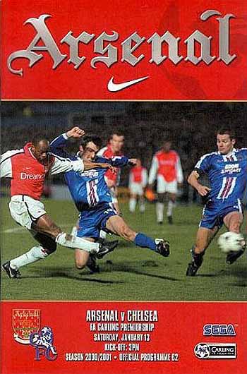 programme cover for Arsenal v Chelsea, Saturday, 13th Jan 2001