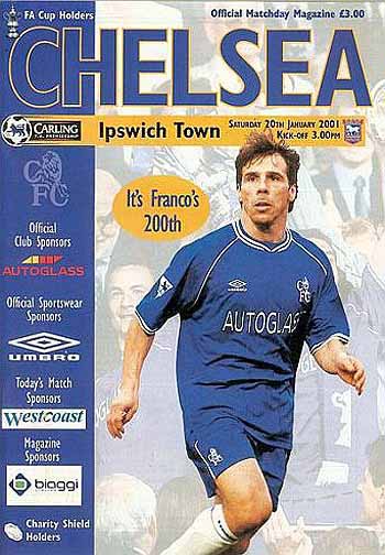 programme cover for Chelsea v Ipswich Town, 20th Jan 2001