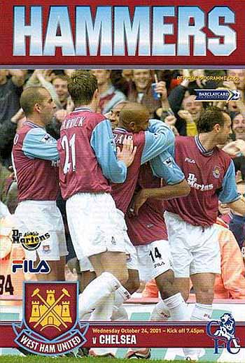 programme cover for West Ham United v Chelsea, 24th Oct 2001