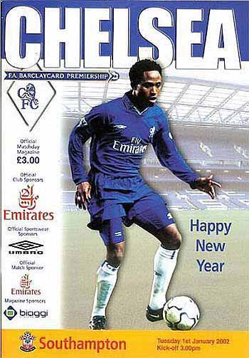 programme cover for Chelsea v Southampton, 1st Jan 2002
